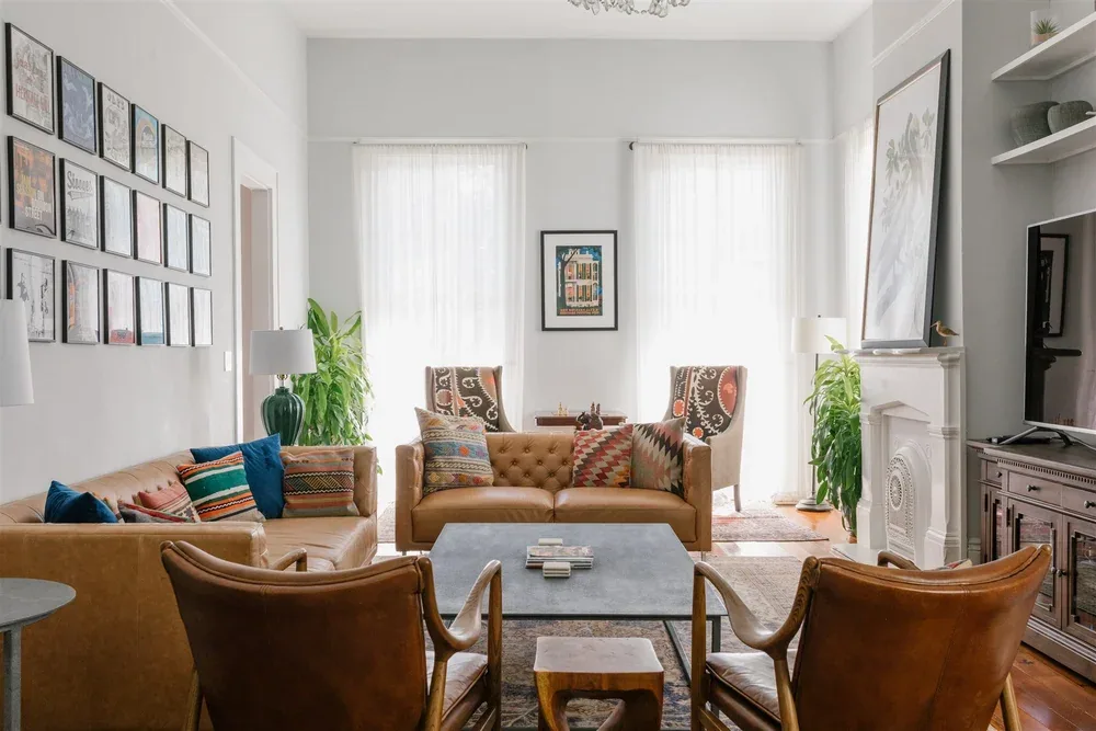 Living room with seating and art