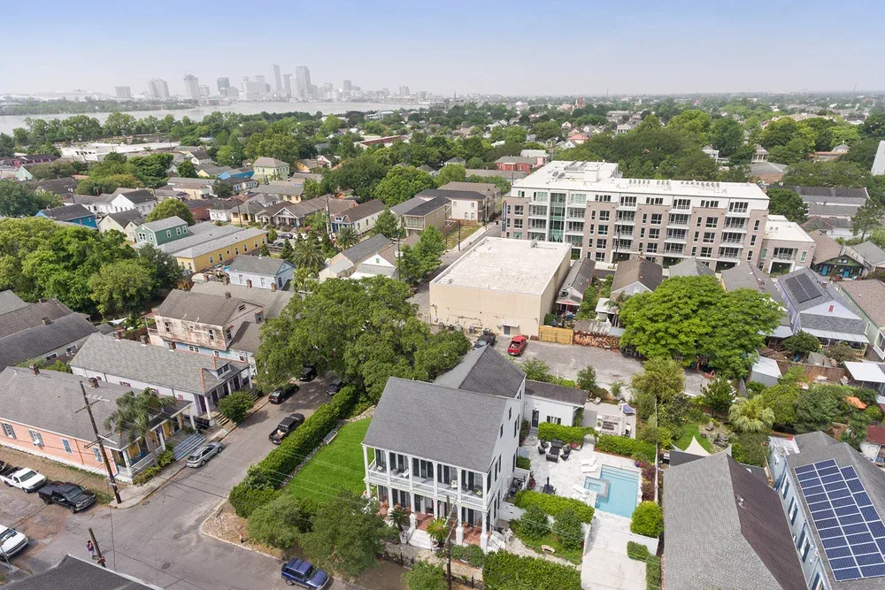 Aerial view of the neighborhood around The Mazant